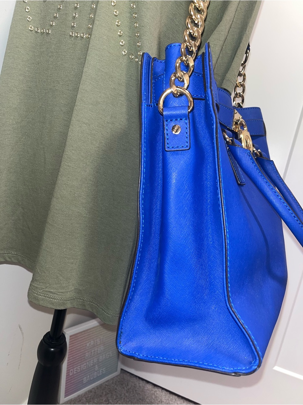 Michael Kors Electric Blue Leather Saffiano Tote with Gold Hardware - Picture 2 of 9